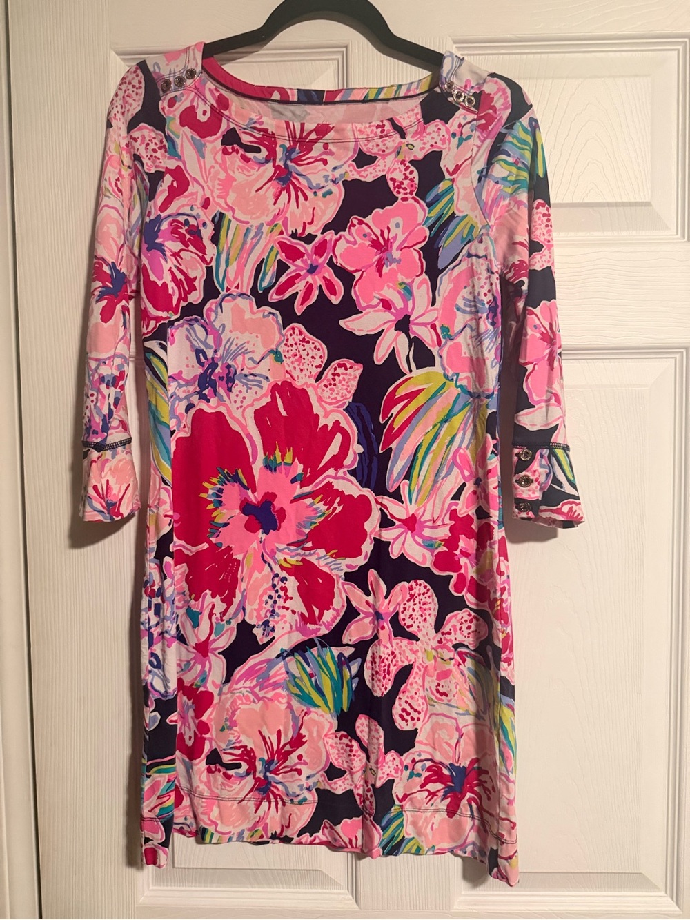 Lilly Pulitzer Pink & Navy Floral Long-Sleeve Shift Dress